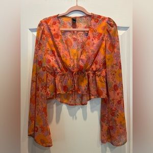 Wild Fable Floral Sheer Blouse - Orange and Pink